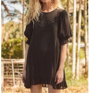 NWT Auguste Lila Lace Pintuck Black Mini Dress